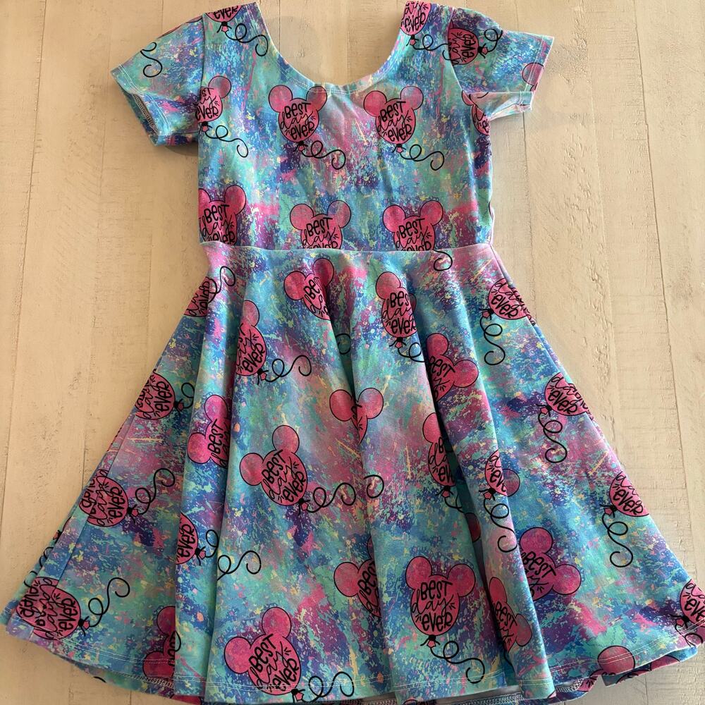 Raising Wilds “Best Day Ever” Cotton Candy Color Pink and Blue Twirl Dress EUC 7